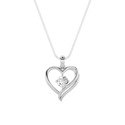 1 CT round open heart swirl lab grown diamond pendant in 14K White Gold