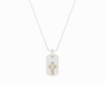 1 CT cross dog tag emerald cut lab grown diamond pendant in 14K Two-Tone Gold (White & Yellow)