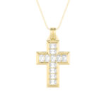 3 CT channel set emerald cut cross lab grown diamond pendant in 14K Yellow Gold