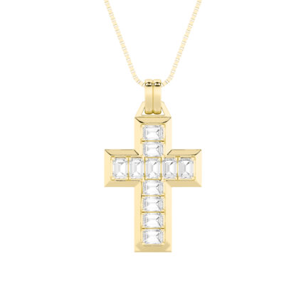 3 CT channel set emerald cut cross lab grown diamond pendant in 14K Yellow Gold