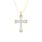 3 CT pave round cross lab grown diamond pendant in 14K Two-Tone Gold (White & Yellow)