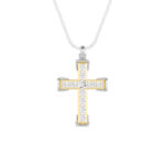 3 CT pave round cross lab grown diamond pendant in 14K Two-Tone Gold (Yellow & White)