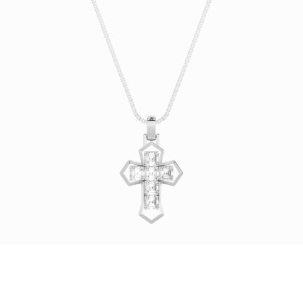 6 CT asscher cut open cross lab grown diamond pendant in 14K White Gold