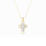 6 CT asscher cut open cross lab grown diamond pendant in 14K Yellow Gold