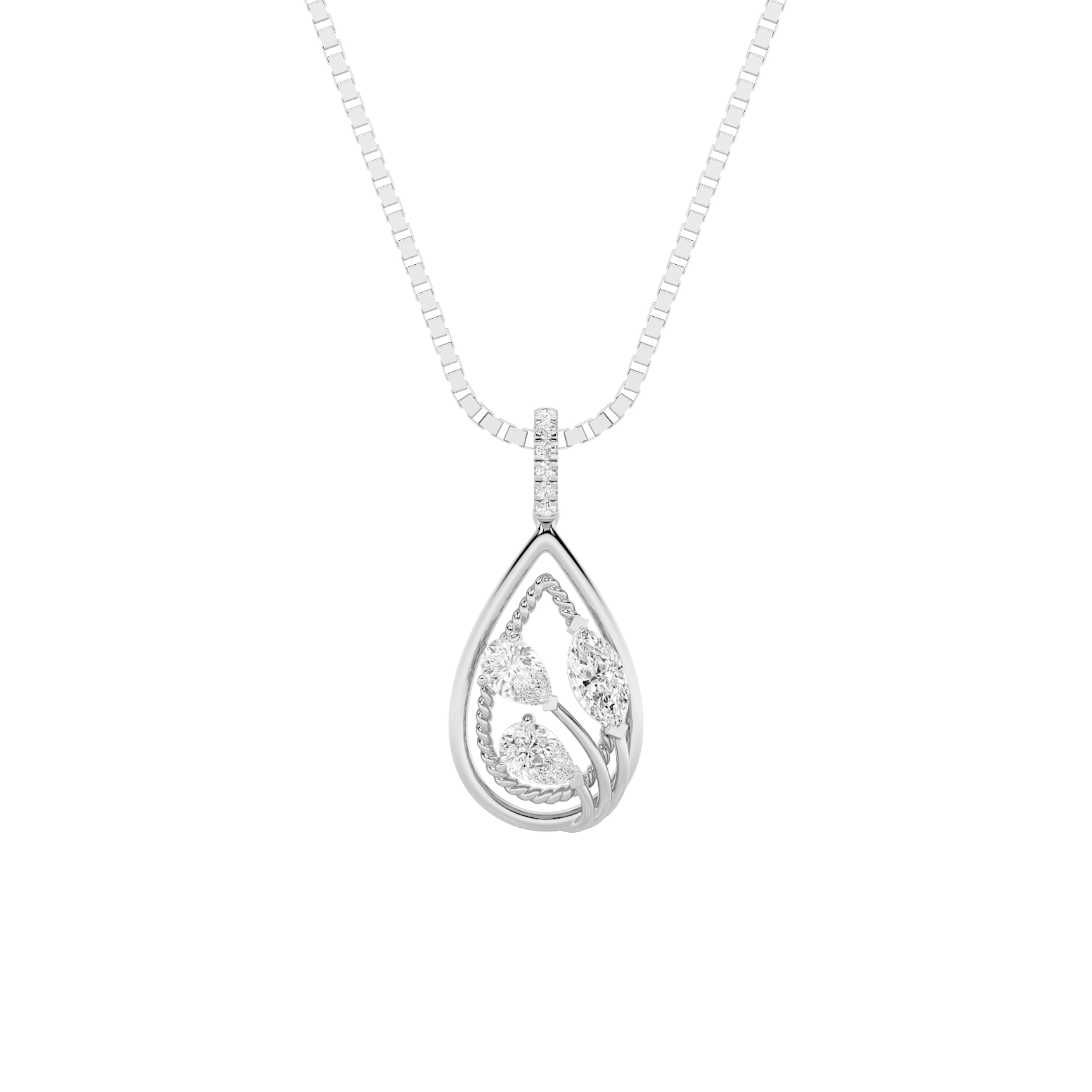 1 CT marquise teardrop frame lab grown diamond pendant in 14K White Gold