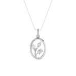 1 CT oval leaf frame lab grown diamond pendant in 14K White Gold