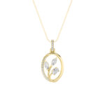 1 CT oval leaf frame lab grown diamond pendant in 14K Yellow Gold