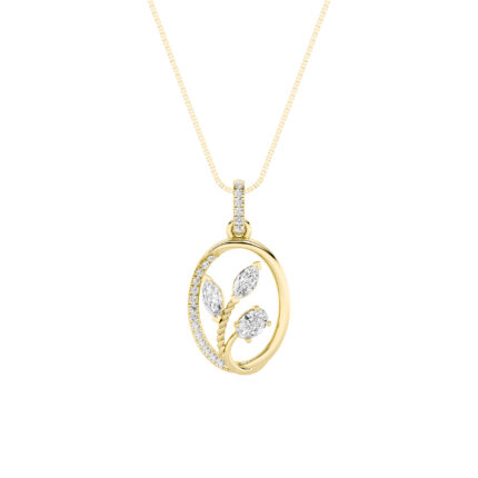 1 CT oval leaf frame lab grown diamond pendant in 14K Yellow Gold