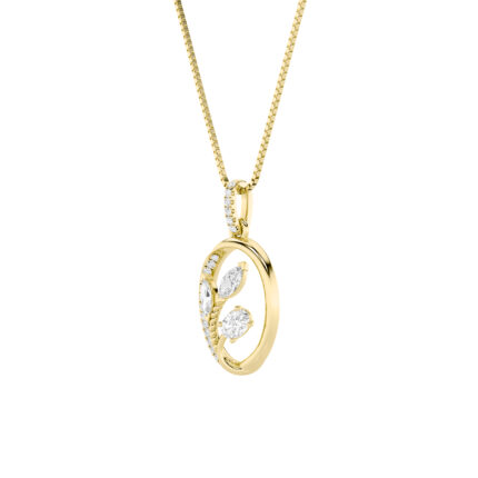 1 CT oval leaf frame lab grown diamond pendant in 14K Yellow Gold