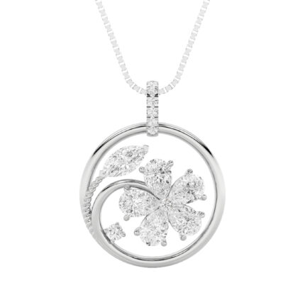 2 CT marquise flower medallion lab grown diamond pendant in 14K White Gold