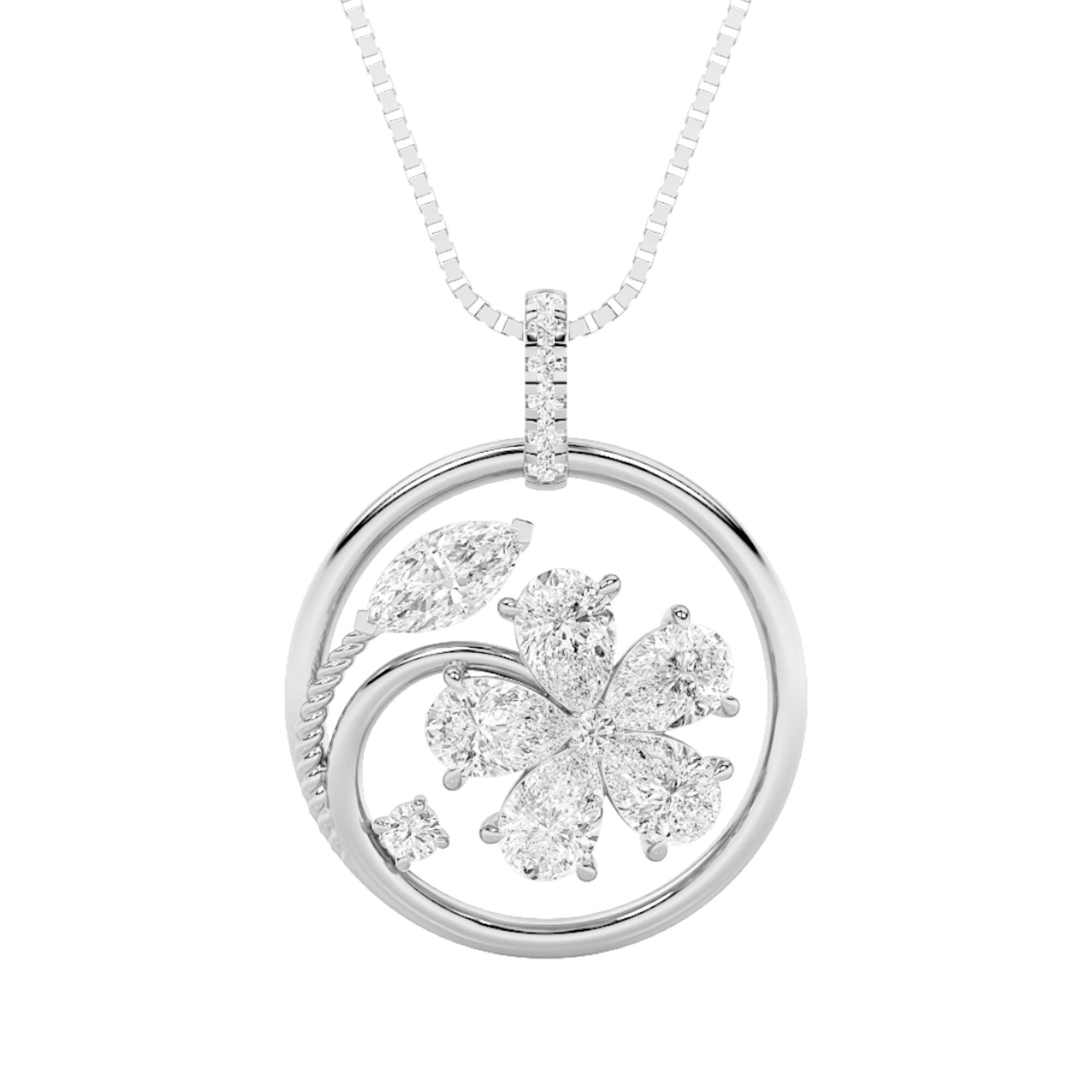 2 CT marquise flower medallion lab grown diamond pendant in 14K White Gold