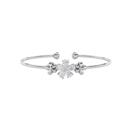 1.5 CT pear flower lab grown diamond cuff bangle in 14K white gold