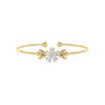 1.5 CT pear flower lab grown diamond cuff bangle in 14K yellow gold