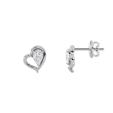 open heart pear lab grown diamond studs in 14K White Gold