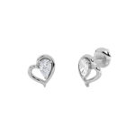 open heart pear lab grown diamond studs in 14K White Gold