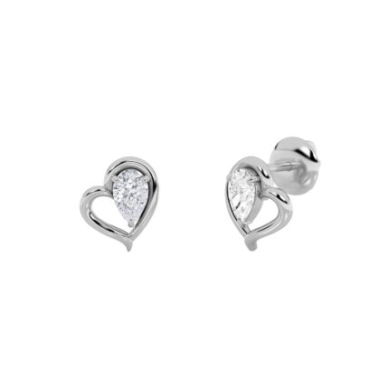 open heart pear lab grown diamond studs in 14K White Gold