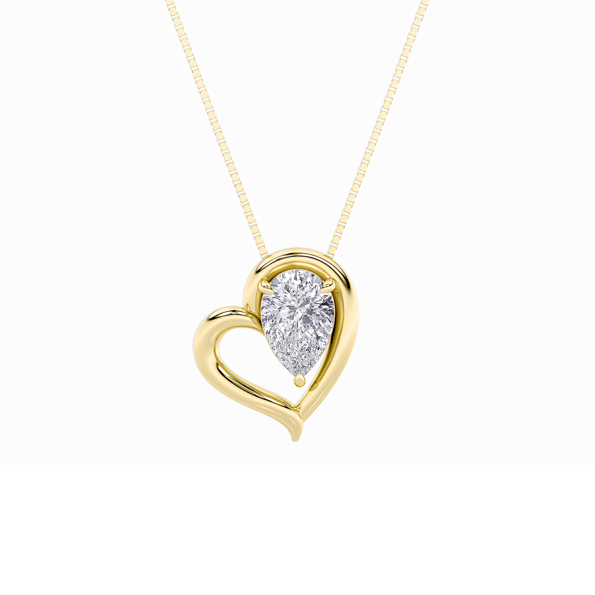 0.5 CT petite pear open heart lab grown diamond pendant in 14K Yellow Gold