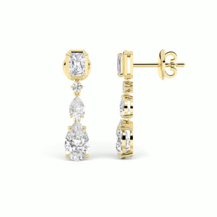 Lab Grown Radiant & Pear Diamond Drop Earrings in 14K Yellow Gold