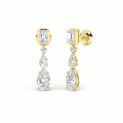 Lab Grown Radiant & Pear Diamond Drop Earrings in 14K Yellow Gold