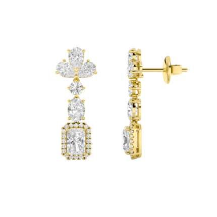 Lab Grown Multi Shape Diamond Drop Earrings in 14K Yellow Gold