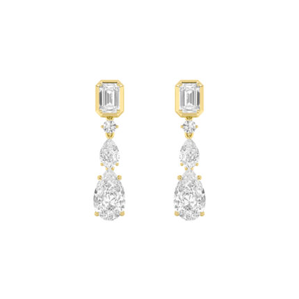 4.5ct Lab Grown Radiant & Pear Diamond Drop Earrings in 14K Yellow Gold