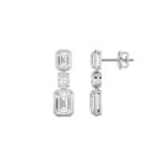 3ct Lab Grown Emerald Cut & Oval Diamond Drop Earrings in 14K White Gold