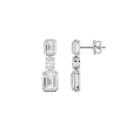 3ct Lab Grown Emerald Cut & Oval Diamond Drop Earrings in 14K White Gold