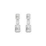 3ct Lab Grown Emerald Cut & Oval Diamond Drop Earrings in 14K White Gold