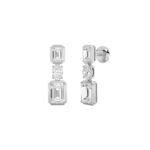 3ct Lab Grown Emerald Cut & Oval Diamond Drop Earrings in 14K White Gold