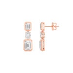 3ct Lab Grown Emerald Cut & Oval Diamond Drop Earrings in 14K Rose Gold