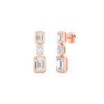 3ct Lab Grown Emerald Cut & Oval Diamond Drop Earrings in 14K Rose Gold