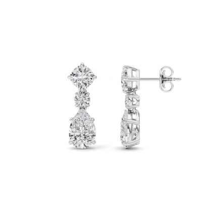 5ct Lab Grown Cushion & Pear Diamond Drop Earrings in 14K White Gold