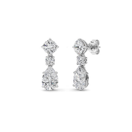 5ct Lab Grown Cushion & Pear Diamond Drop Earrings in 14K White Gold