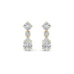 5ct Lab Grown Cushion & Pear Diamond Drop Earrings in 14K Yellow Gold
