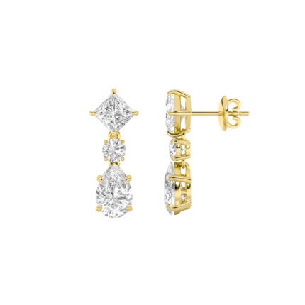 5.5ct Lab Grown Princess & Pear Diamond Drop Earrings in 14K Yellow Gold