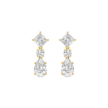 5.5ct Lab Grown Princess & Pear Diamond Drop Earrings in 14K Yellow Gold