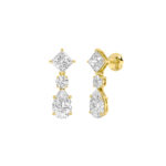 5.5ct Lab Grown Princess & Pear Diamond Drop Earrings in 14K Yellow Gold