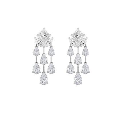7ct Lab Grown Princess & Pear Diamond Chandelier Earrings in 14K White Gold