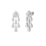 7ct Lab Grown Princess & Pear Diamond Chandelier Earrings in 14K White Gold