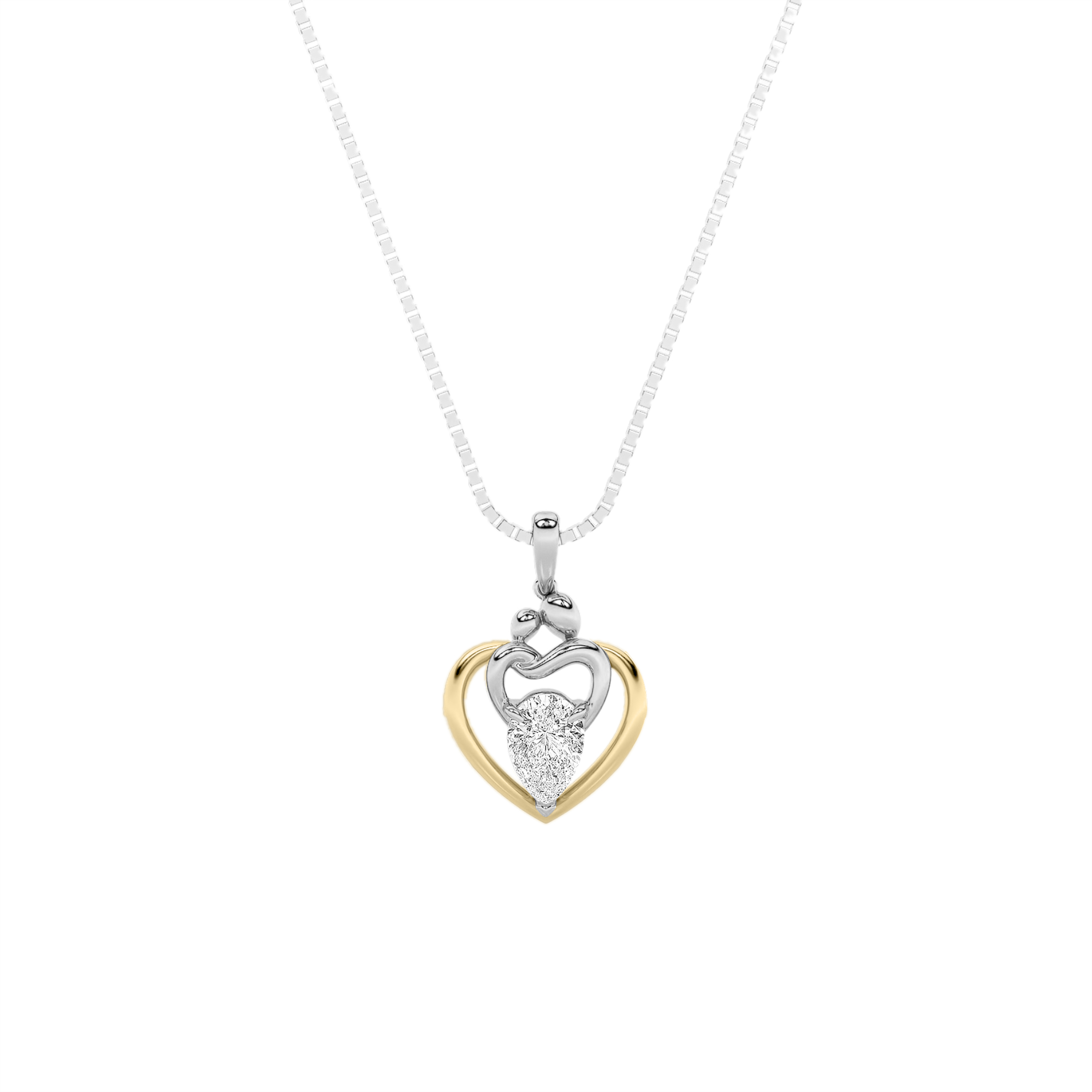 1.5 CT pear heart lab grown diamond pendant in 14K Two-Tone Gold (Yellow & White)