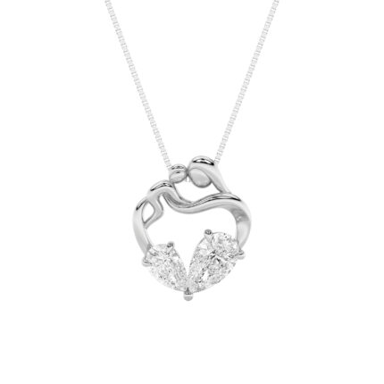 3 CT embracing hearts pear lab grown diamond pendant in 14K White Gold