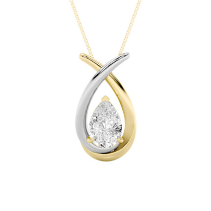 1.5 CT pear ribbon lab grown diamond pendant in 14K Two-Tone Gold (White & Yellow)