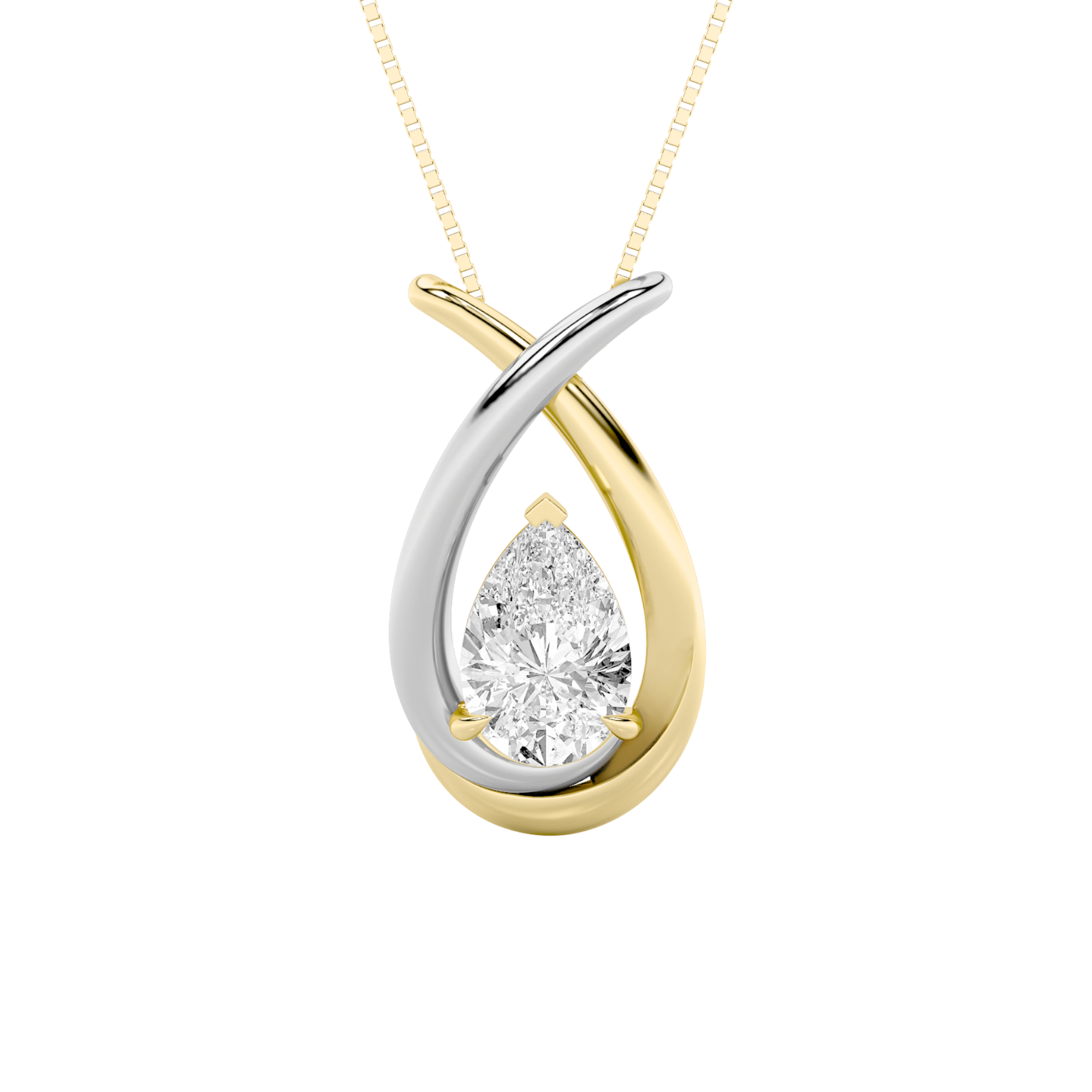 1.5 CT pear ribbon lab grown diamond pendant in 14K Two-Tone Gold (White & Yellow)