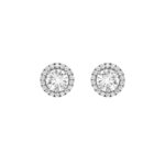 classic round halo lab grown diamond studs in 14K White Gold