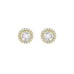 classic round halo lab grown diamond studs in 14K Yellow Gold