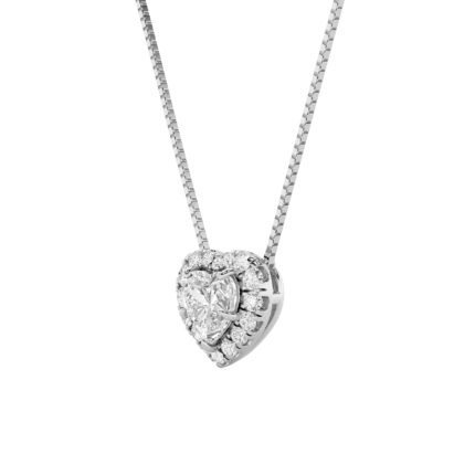 1.25 CT heart shape halo lab grown diamond pendant in 14K White Gold