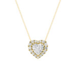 1.25 CT heart shape halo lab grown diamond pendant in 14K Yellow Gold