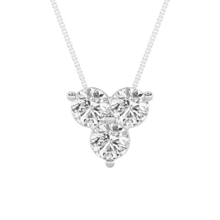 1 CT round three stone cluster lab grown diamond pendant in 14K White Gold