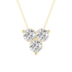 1 CT round three stone cluster lab grown diamond pendant in 14K Yellow Gold