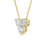 1 CT round three stone cluster lab grown diamond pendant in 14K Yellow Gold